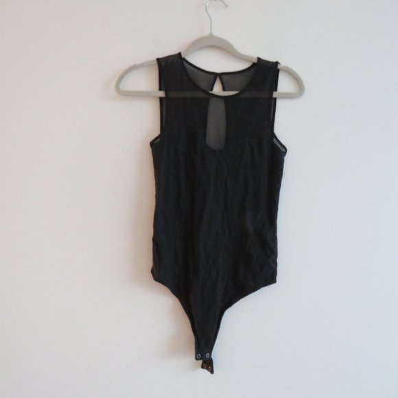 ABERCROMBIE & FITCH Black Mesh Top Sleeveless Bodysuit Minimalist Stretch Sz S - Picture 2 of 13
